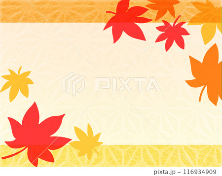 紅葉と和柄の和紙風テクスチャ― 116934909