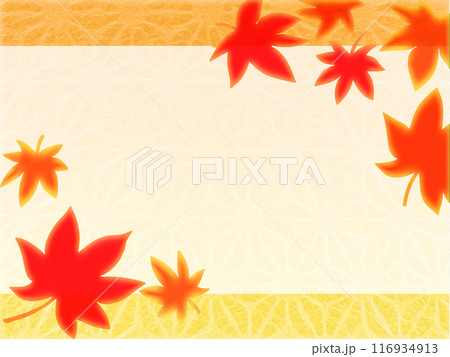 紅葉と和柄の和紙風テクスチャ― 紅葉と和柄の和紙風テクスチャ― 116934913