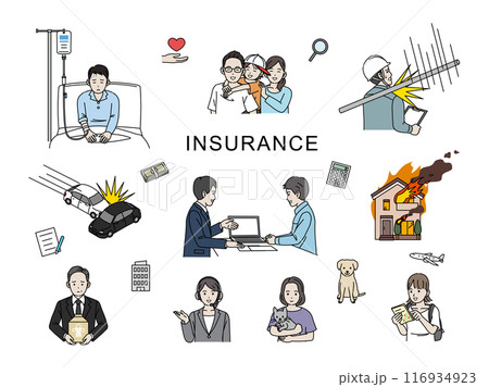 様々な保険を必要とする人達のイラストセット 116934923
