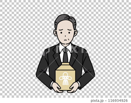 葬儀、火葬をする喪主、中年の男性のイラスト 葬儀、火葬をする喪主、中年の男性のイラスト 116934926