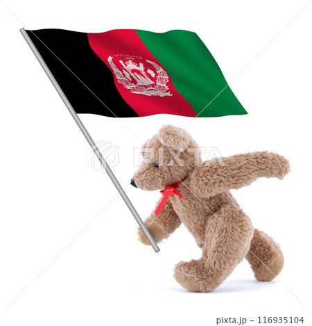 Afghanistan flag being carried by a cute teddy bear 116935104
