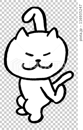 A cute white cat character with narrow eyes playing various sports A cute white cat character with narrow eyes playing various sports 116935247