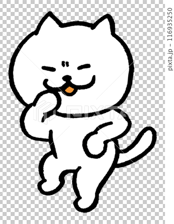 A cute white cat character with narrow eyes playing various sports A cute white cat character with narrow eyes playing various sports 116935250