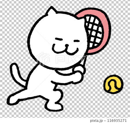 可愛的白貓角色,瞇著眼睛,從事各種運動 可愛的白貓角色,瞇著眼睛,從事各種運動 116935271