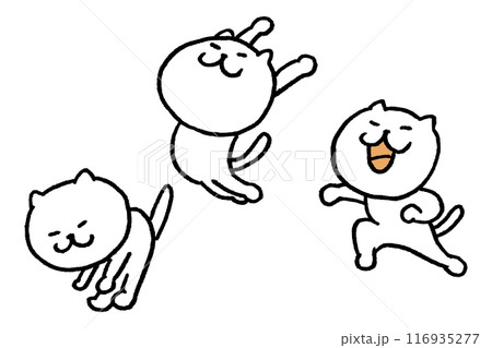 色々なスポーツをする目が細いかわいい白猫キャラ 116935277