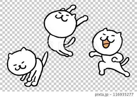 色々なスポーツをする目が細いかわいい白猫キャラ 116935277