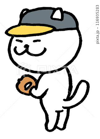 色々なスポーツをする目が細いかわいい白猫キャラ 116935283