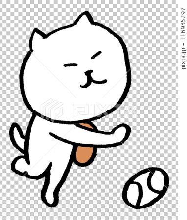 可愛的白貓角色，瞇著眼睛，從事各種運動 116935297