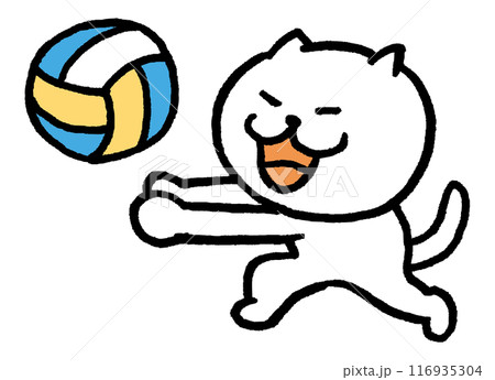 色々なスポーツをする目が細いかわいい白猫キャラ 色々なスポーツをする目が細いかわいい白猫キャラ 116935304