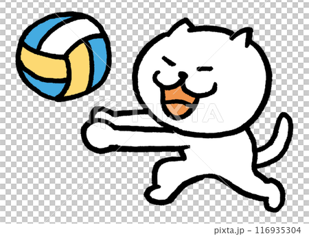 色々なスポーツをする目が細いかわいい白猫キャラ 色々なスポーツをする目が細いかわいい白猫キャラ 116935304