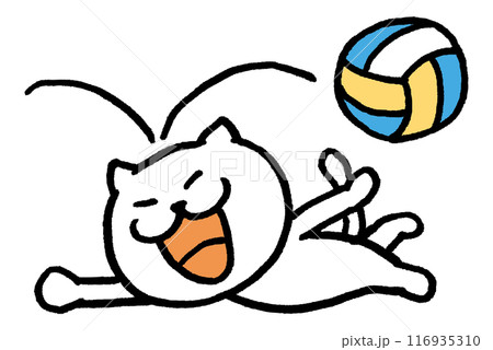 色々なスポーツをする目が細いかわいい白猫キャラ 色々なスポーツをする目が細いかわいい白猫キャラ 116935310