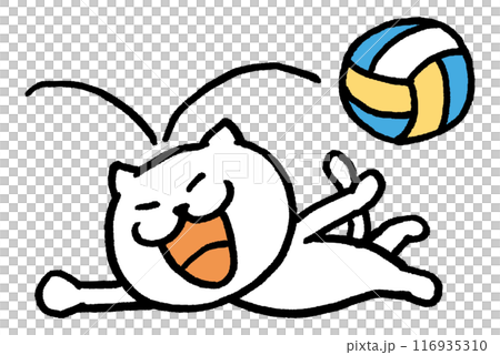 色々なスポーツをする目が細いかわいい白猫キャラ 色々なスポーツをする目が細いかわいい白猫キャラ 116935310