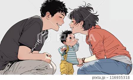 幸せいっぱいの仲の良い夫婦と最愛の幼い息子