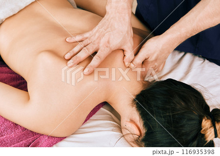 Neck deep stroking and pressure tissue massage using bodyweight and muscular effort. 116935398