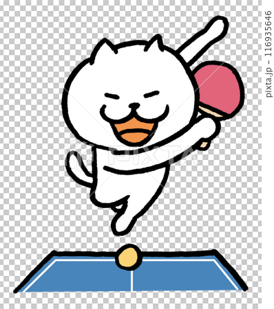 色々なスポーツをする目が細いかわいい白猫キャラ 116935646