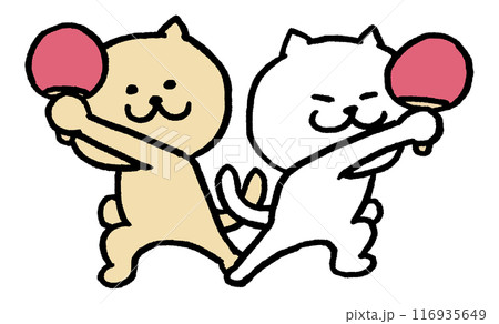 色々なスポーツをする目が細いかわいい白猫キャラ 116935649