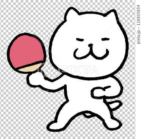 A cute white cat character with narrow eyes playing various sports A cute white cat character with narrow eyes playing various sports 116935654