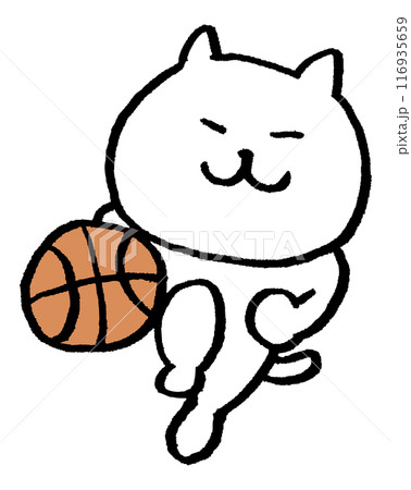 色々なスポーツをする目が細いかわいい白猫キャラ 116935659
