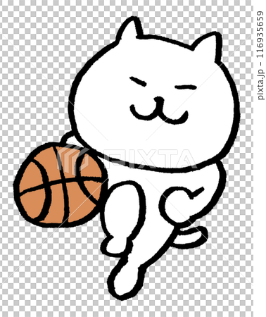 色々なスポーツをする目が細いかわいい白猫キャラ 116935659
