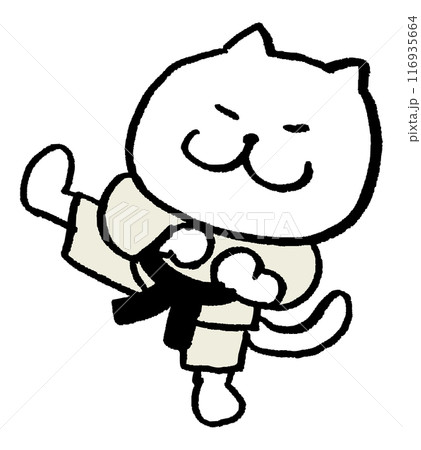 色々なスポーツをする目が細いかわいい白猫キャラ 116935664