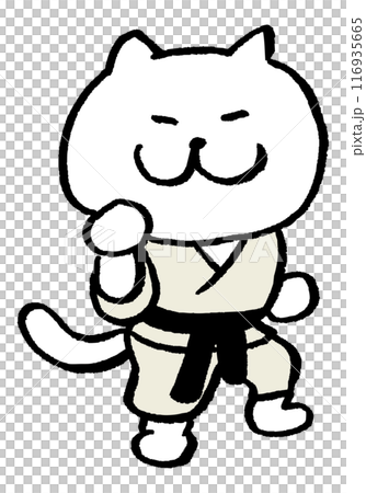 A cute white cat character with narrow eyes playing various sports 116935665