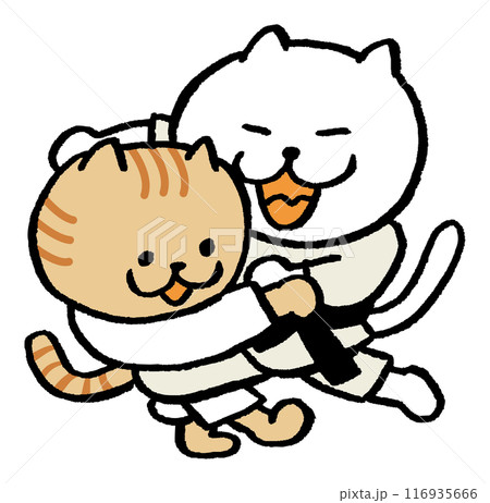 色々なスポーツをする目が細いかわいい白猫キャラ 116935666