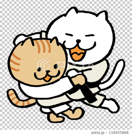 色々なスポーツをする目が細いかわいい白猫キャラ 116935666