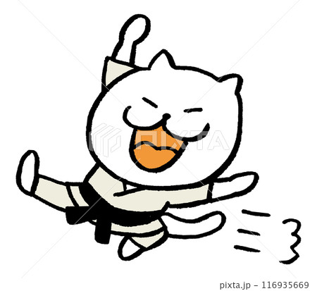 色々なスポーツをする目が細いかわいい白猫キャラ 116935669