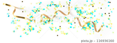 Happy birthday or any holiday festive panorama with confetti Happy birthday or any holiday festive panorama with confetti 116936160