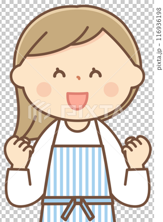ガッツポーズをするエプロンをした主婦 116936198