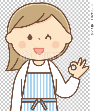 オッケーサインをするエプロンをした主婦 116936200