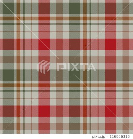 Green and red plaid seamless pattern. Checkered texture for fabric, gingham pattern. Lines endless background for textile. Stripes pattern design. Green and red plaid seamless pattern. Checkered texture for fabric, gingham pattern. Lines endless background for textile. Stripes pattern design. 116936316