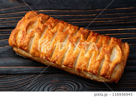 Golden Puff pastry stuffed with sausage and cheese 116936943