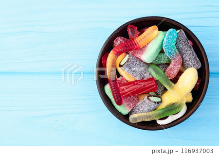 Mix of colorful gummy candies . Sweet dessert Mix of colorful gummy candies . Sweet dessert 116937003