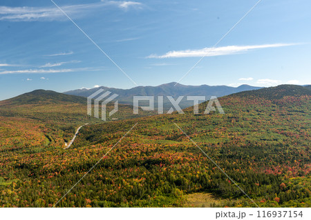 Views overlooking White Mountain National Forest during the beginning of Fall. 116937154