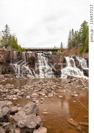 Views of Gooseberry falls on a cloudy day in Duluth, Minnesota 116937217
