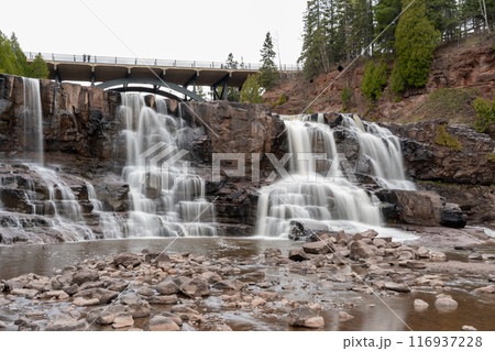 Views of Gooseberry falls on a cloudy day in Duluth, Minnesota 116937228