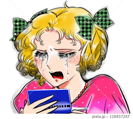 銀行通帳の残高不足に号泣し叫ぶ70年代少女漫画金髪美少女と透過背景 銀行通帳の残高不足に号泣し叫ぶ70年代少女漫画金髪美少女と透過背景 116937287