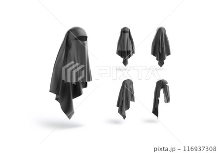 Blank black female niqab mockup, different views 116937308