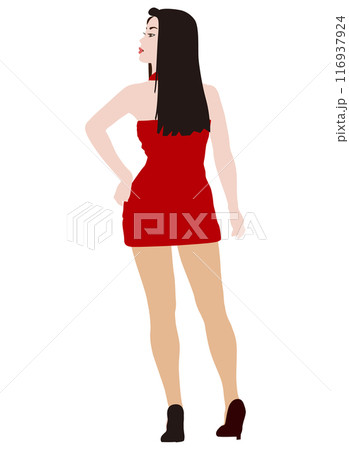 一般人モデル風の普通の体型の女性のモデルがさまざまな服装でポーズをしているイラスト・ミニスカ05 一般人モデル風の普通の体型の女性のモデルがさまざまな服装でポーズをしているイラスト・ミニスカ05 116937924
