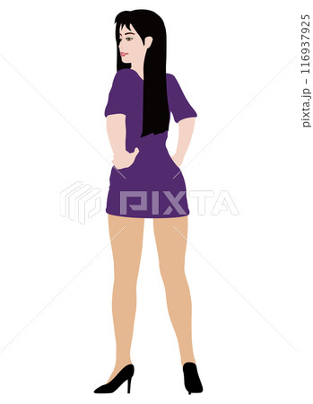一般人モデル風の普通の体型の女性のモデルがさまざまな服装でポーズをしているイラスト・ミニスカ04 一般人モデル風の普通の体型の女性のモデルがさまざまな服装でポーズをしているイラスト・ミニスカ04 116937925