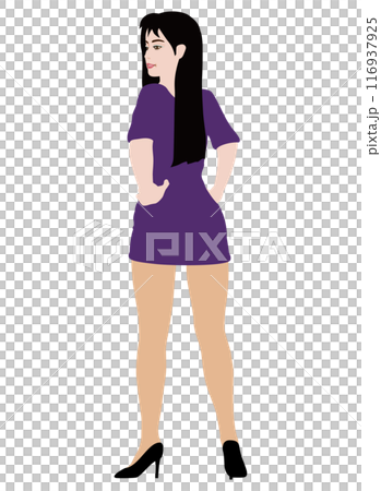 一般人モデル風の普通の体型の女性のモデルがさまざまな服装でポーズをしているイラスト・ミニスカ04 一般人モデル風の普通の体型の女性のモデルがさまざまな服装でポーズをしているイラスト・ミニスカ04 116937925