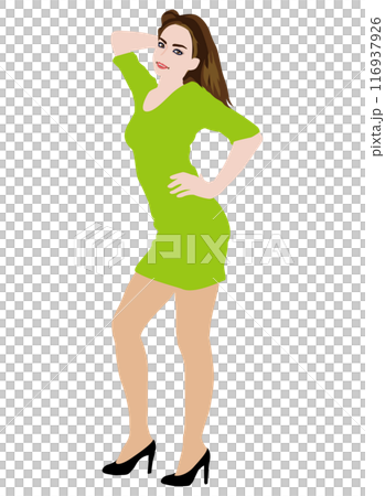 一般人モデル風の普通の体型の女性のモデルがさまざまな服装でポーズをしているイラスト・ミニスカ03 116937926