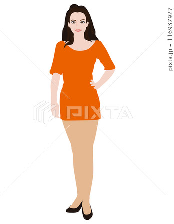 一般人モデル風の普通の体型の女性のモデルがさまざまな服装でポーズをしているイラスト・ミニスカ02 一般人モデル風の普通の体型の女性のモデルがさまざまな服装でポーズをしているイラスト・ミニスカ02 116937927