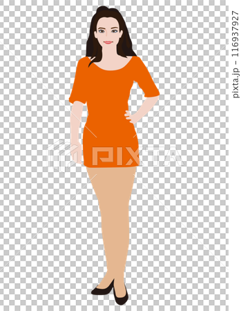 一般人モデル風の普通の体型の女性のモデルがさまざまな服装でポーズをしているイラスト・ミニスカ02 一般人モデル風の普通の体型の女性のモデルがさまざまな服装でポーズをしているイラスト・ミニスカ02 116937927
