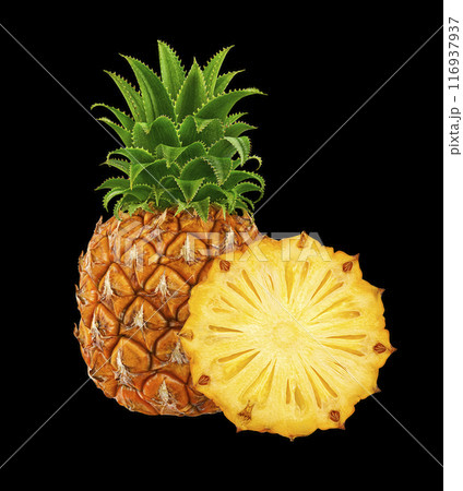 Pineapple isolated on black background, full depth of field 116937937