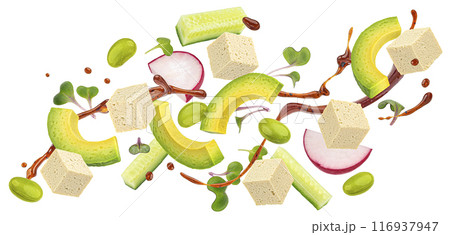 Tofu poke ingredients isolated on white background with clipping path Tofu poke ingredients isolated on white background with clipping path 116937947