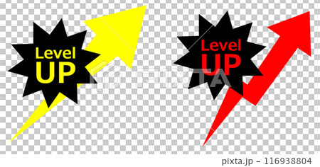Illustration of an arrow rising sharply after leveling up 116938804