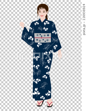 一般人モデル風の普通の体型の女性のモデルが浴衣でポーズをしているイラスト・浴衣美人03 一般人モデル風の普通の体型の女性のモデルが浴衣でポーズをしているイラスト・浴衣美人03 116938924