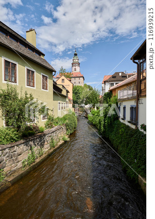 Cityscape of historic centre of Cesky Krumlov, popular tourist destination in south Bohemia region of Czech Republic Cityscape of historic centre of Cesky Krumlov, popular tourist destination in south Bohemia region of Czech Republic 116939215